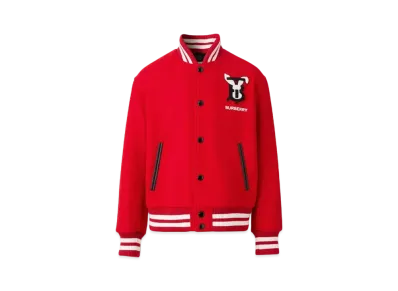Burberry Rabbit Appliqué Technical Wool Bomber Jacket "Bright Red"