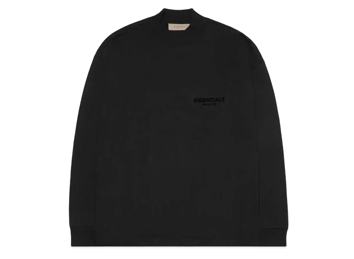 FEAR OF GOD ESSENTIALS BLACK ESS LOGO LS TEE "Stretch Limo"