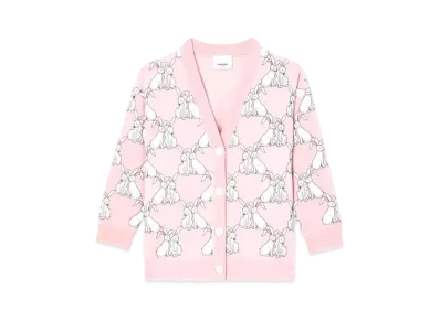 Burberry Rabbit Print Technical Wool Cardigan "Frosty Pink"
