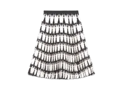 Burberry Rabbit Print Pleated Crepe de Chine Skirt "Black"