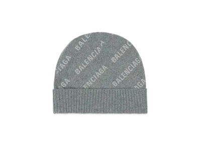 BALENCIAGA Allover Logo Beanie Cashmere Puff Reflective Knit "Grey"