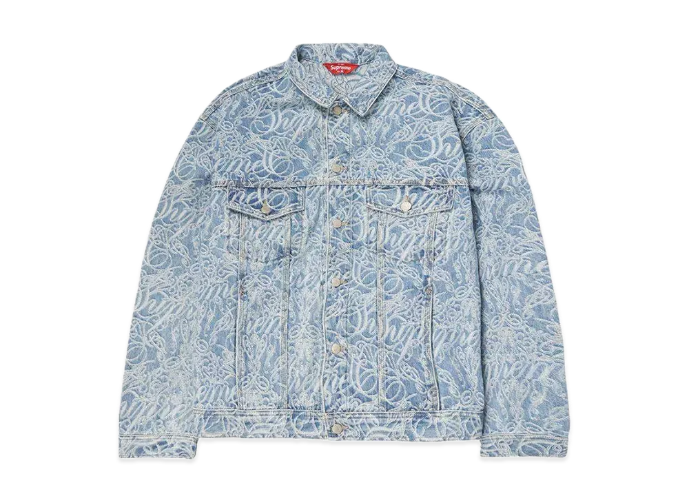 Supreme Script Jacquard Denim Trucker Jacket "Washed Blue"