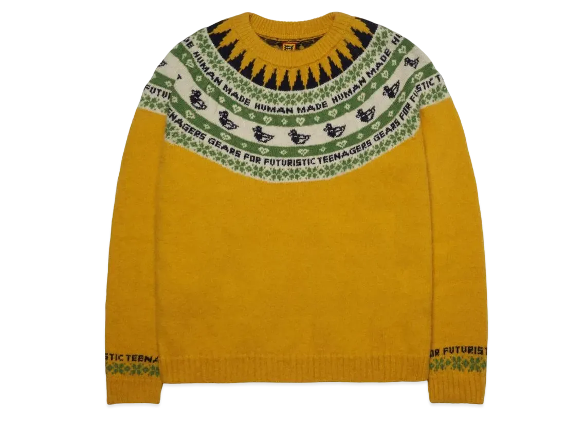 ヒューマン メイド ダック ジャカード ニット セーター "イエロー"
