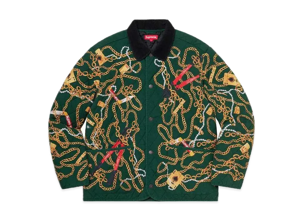 シュプリーム チェインズ キルティッド ジャケット "ダーク グリーン"