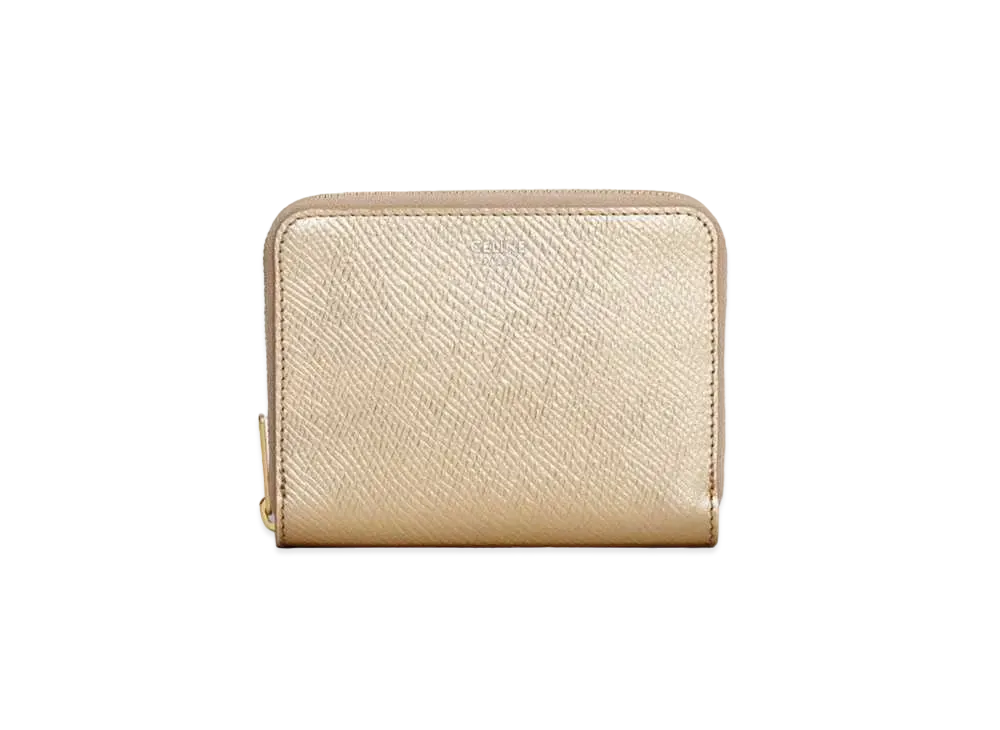 CELINE Compact Zipped Wallet In Grained Calfskin "Metallic Gold"