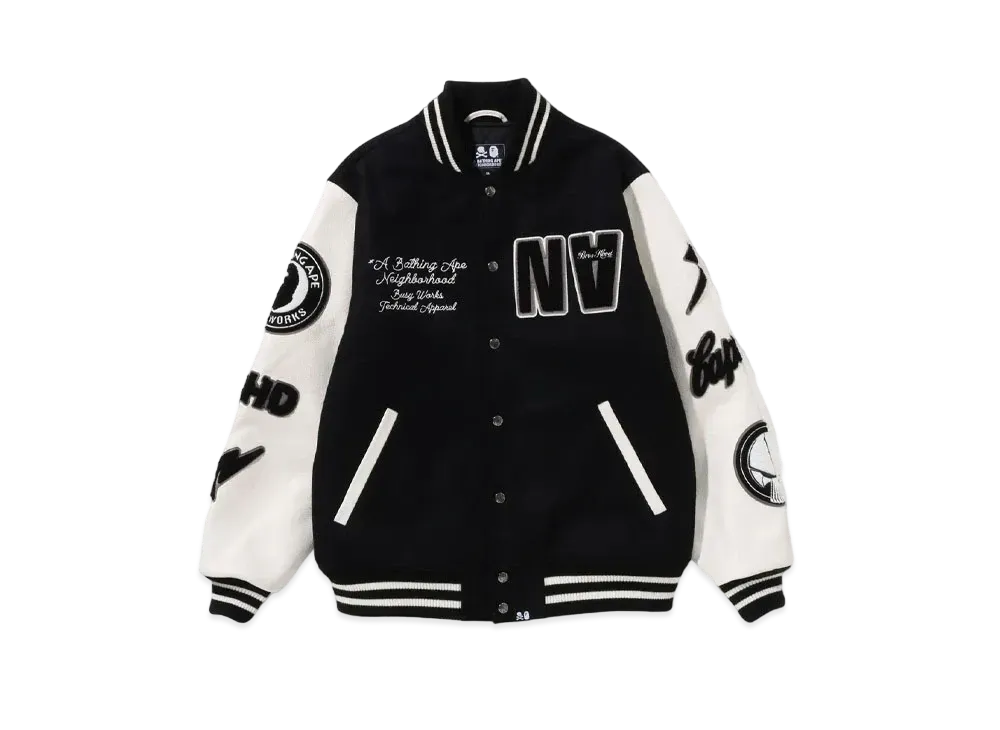 A BATHING APE x NEIGHBORHOOD Varsity Jacket Bape Exclusive "Black"