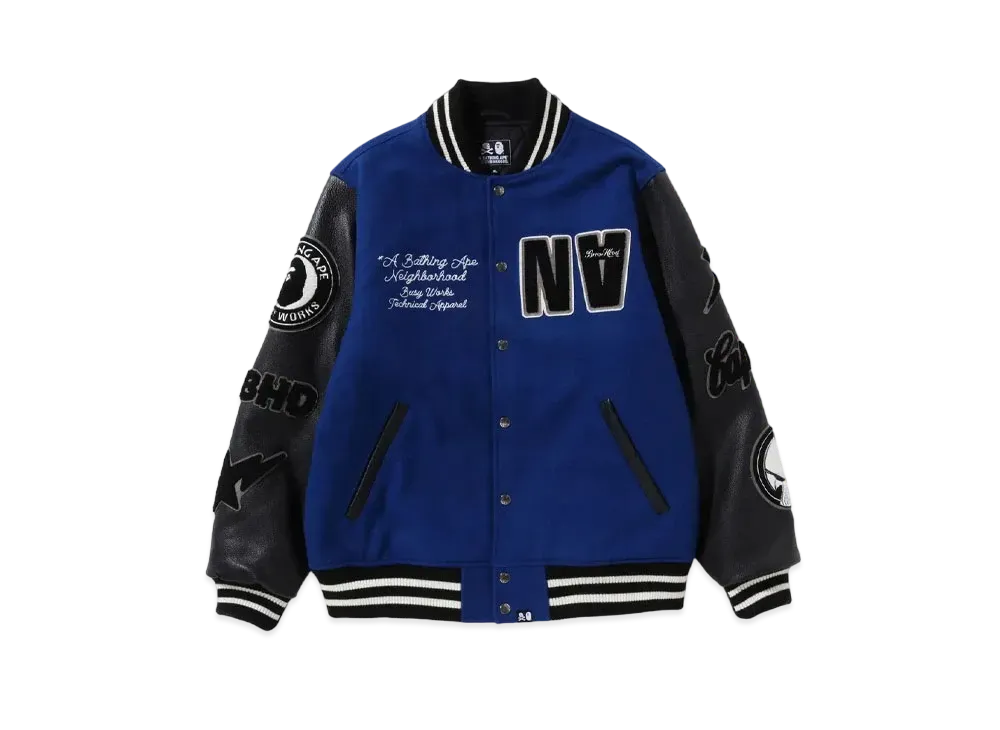 A BATHING APE x NEIGHBORHOOD Varsity Jacket Neighborhood Exclusive "Blue"