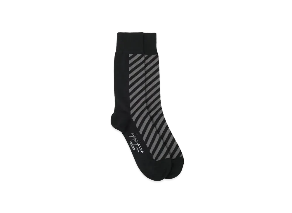 Yohji Yamamoto 32/1C/AC Plain Stitch Stripe Socks "Gray"