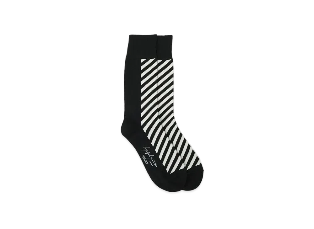 Yohji Yamamoto 32/1C/AC Plain Stitch Stripe Socks "White"