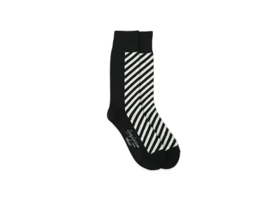 Yohji Yamamoto 32/1C/AC Plain Stitch Stripe Socks "White"