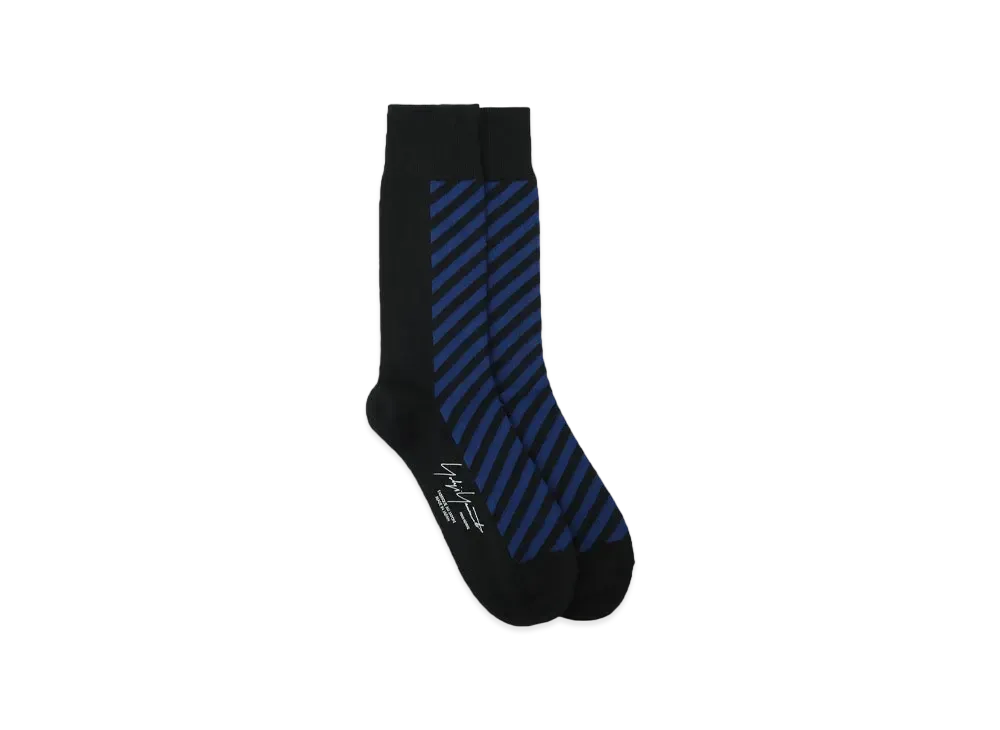 Yohji Yamamoto 32/1C/AC Plain Stitch Stripe Socks "Blue"