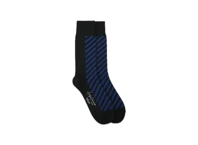 Yohji Yamamoto 32/1C/AC Plain Stitch Stripe Socks "Blue"