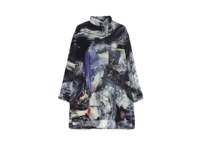 Yohji Yamamoto AS02 Crepe De Chine O-ASakura Pattern Dsgn Stand Shirt "Black"