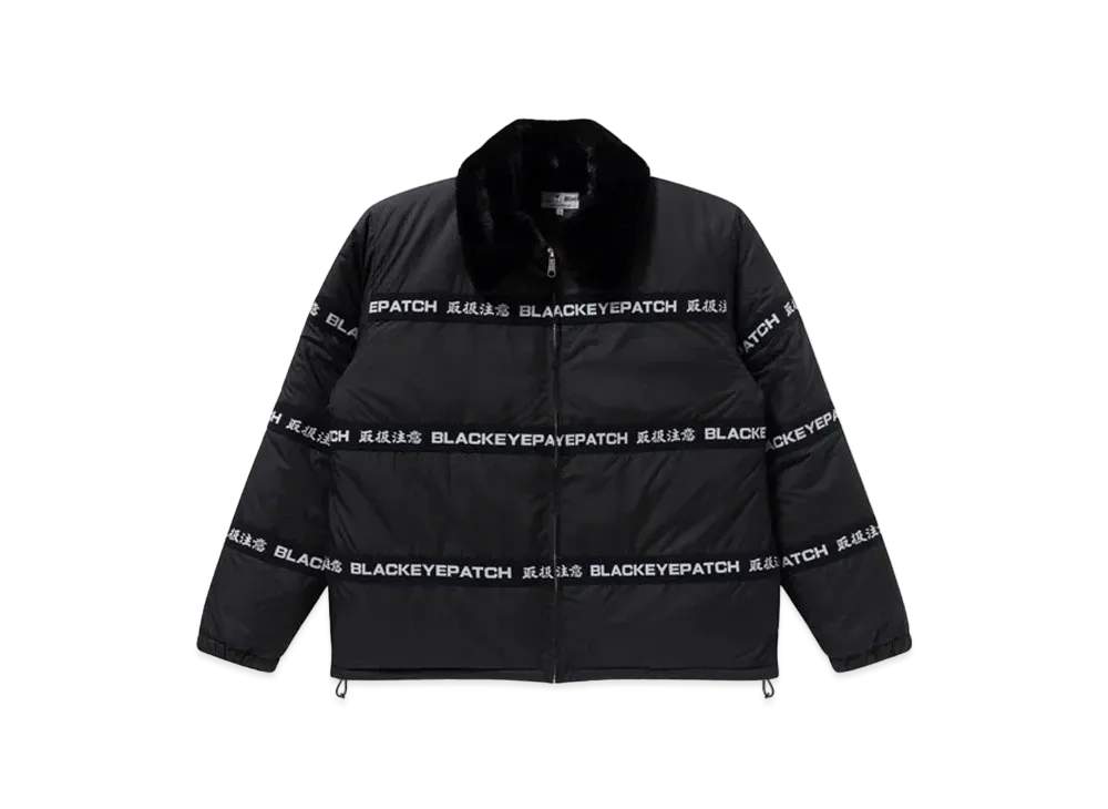 Black Eye Patch Handle With Care Taped Puffer Jacket "Black"