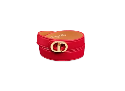 Dior 30 Montaigne Double Bracelet Gold-Finish Metal and Calfskin "Scarlet Red"