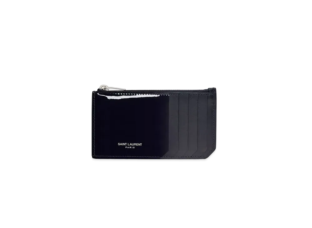 Saint Laurent Paris Fragments Zipped Card Case In Patent Leather "Dark Blue"