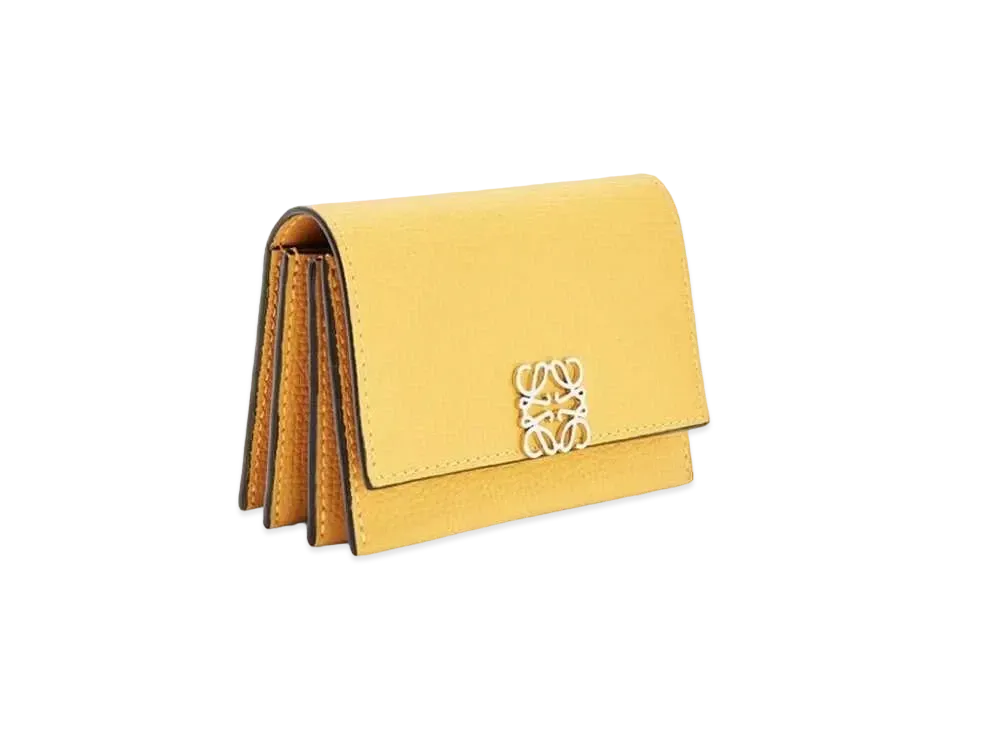LOEWE Anagram Accordion Cardholder In Pebble Grained Calfskin "Yellow Mango"