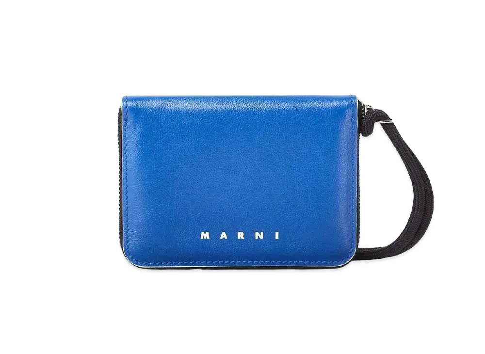 Marni Bi Coloured Calfskin MUSEO Wallet with Shoulder Strap "Blue/Bordeaux"