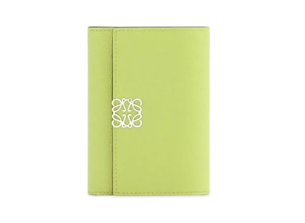 LOEWE Anagram Small Vertical Wallet In Pebble Grain Calfskin "Green Bean"