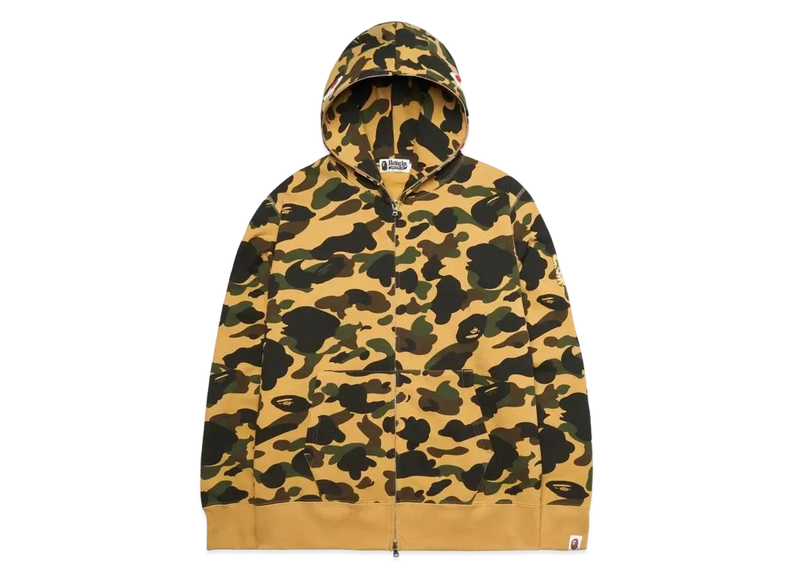 A BATHING APE 1st Camo PONR Shark Full Zip Hoodie "Yellow"