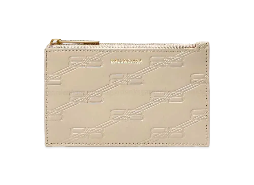 BALENCIAGA Embossed Monogram Long Coin And Card Holder "Beige"