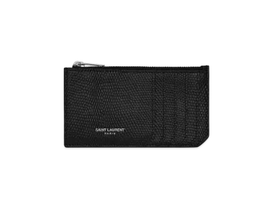 Saint Laurent Paris Fragments Zipped Credit Card Case In Lizard "Black"