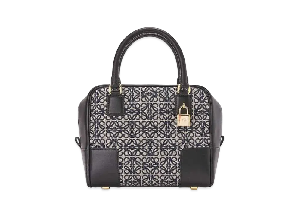 LOEWE Amazona 19 Square Bag In Jacquard And Calfskin "Navy/Black"