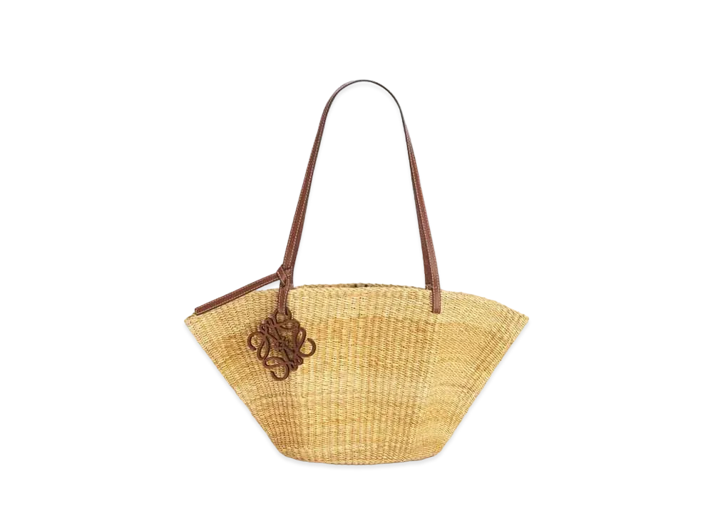 LOEWE Small Shell Basket Bag In Elephant Grass And Calfskin "Natural/Pecan"