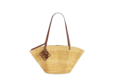 LOEWE Small Shell Basket Bag In Elephant Grass And Calfskin "Natural/Pecan"