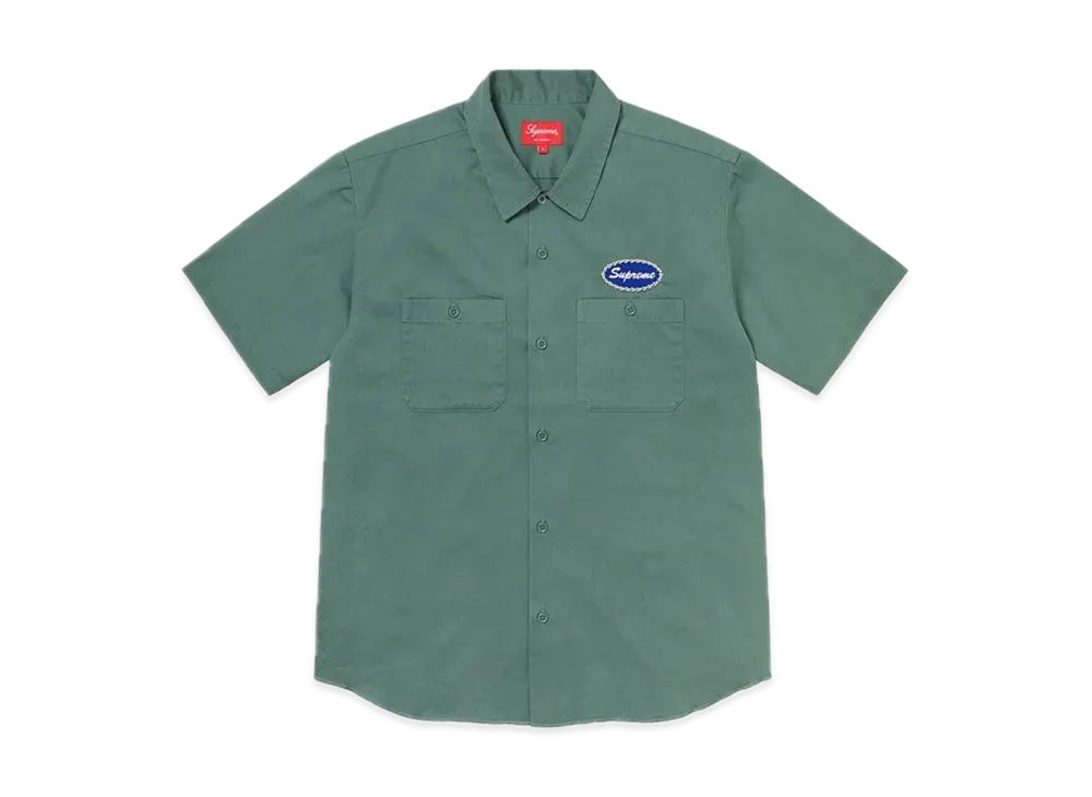 シュプリーム スタッド パッチ S/S ワークシャツ "ワーク グリーン"