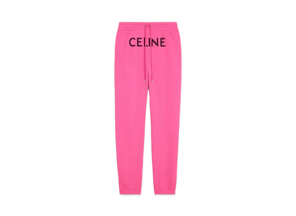 CELINE Track Pants In Cotton Fleece "Cranberry Pink/Black"