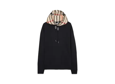Burberry Check Hood Cotton Hoodie "Black/Archive Beige"
