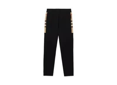 Burberry Check Panel Cotton Blend Jogging Pants "Black/Archive Beige"