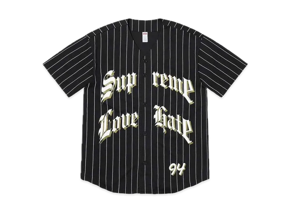 シュプリーム ラブ ヘイト ベースボール ジャージ "ブラック"