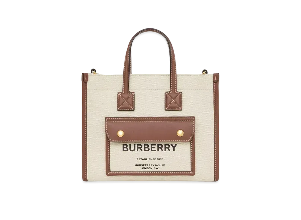 Burberry Two-Tone Canvas And Leather Mini Freya Tote "Natural/Tan"