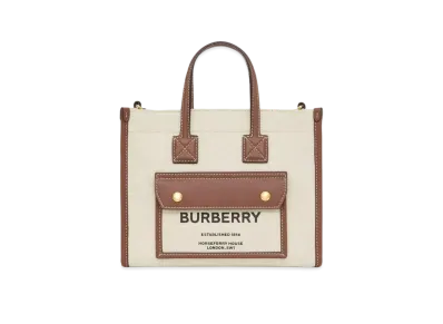 Burberry Two-Tone Canvas And Leather Mini Freya Tote "Natural/Tan"