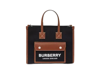 Burberry Two-Tone Canvas And Leather Mini Freya Tote "Black/Tan"