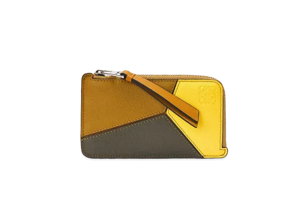 LOEWE Puzzle Coin Cardholder In Classic Calf "Lemon/Khaki Green"