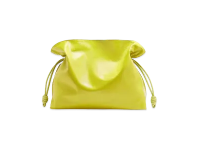 LOEWE XL Flamenco Clutch In Crackle Patent "Lime Yellow"