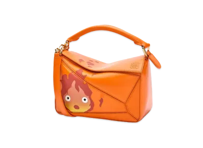 LOEWE x Howl's Moving Castle Calcifer Small Puzzle Bag In Satin Calfskin "Orange"