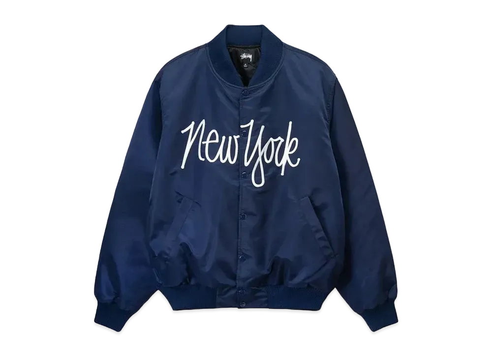 Stussy La Chapter Satin Varsity Jacket "Navy"