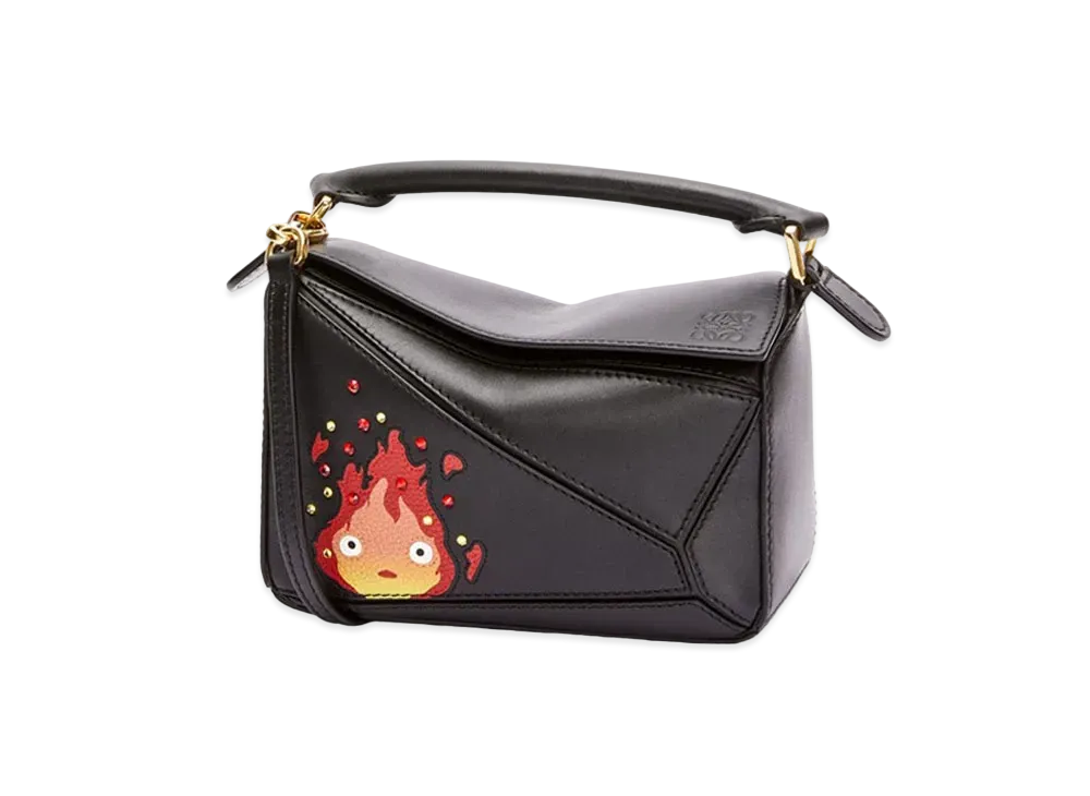 LOEWE x Howl's Moving Castle Calcifer Small Puzzle Bag In Satin Calfskin and Crystal "Black"