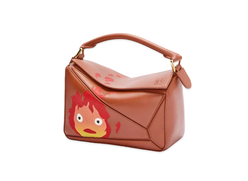 LOEWE x Howl's Moving Castle Calcifer Small Puzzle Bag In Satin Calfskin "Rust"