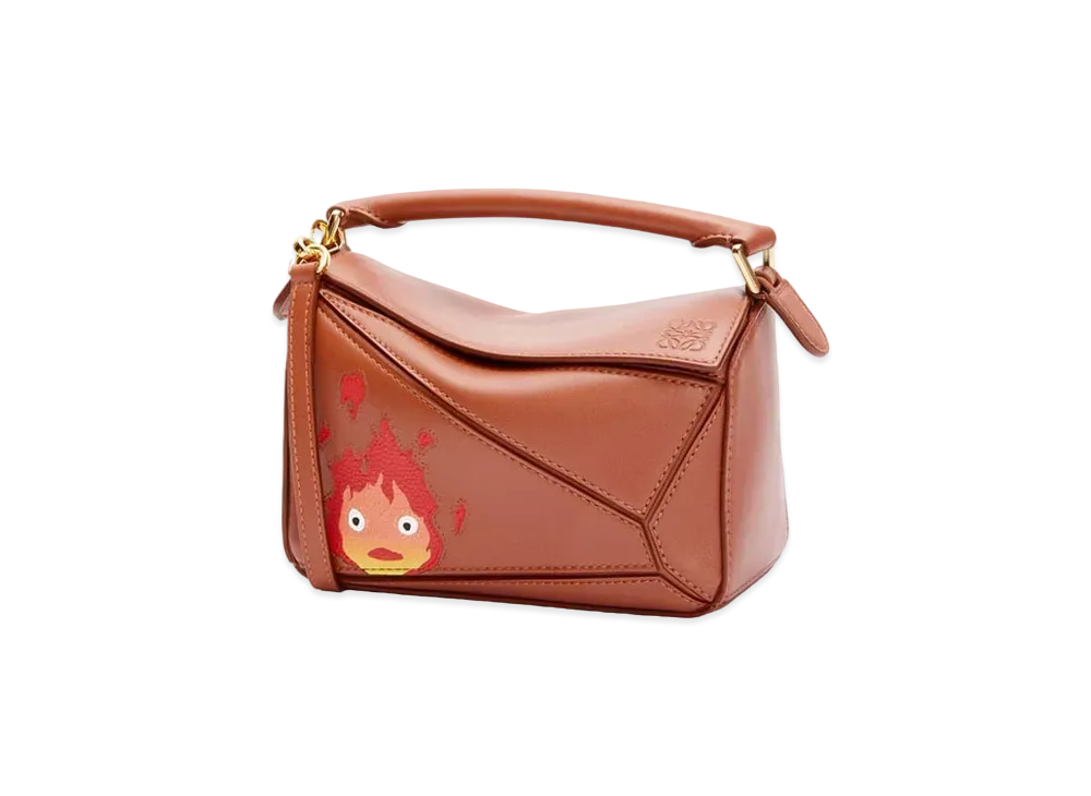 LOEWE x Howl's Moving Castle Calcifer Mini Puzzle Bag In Satin Calfskin "Rust"