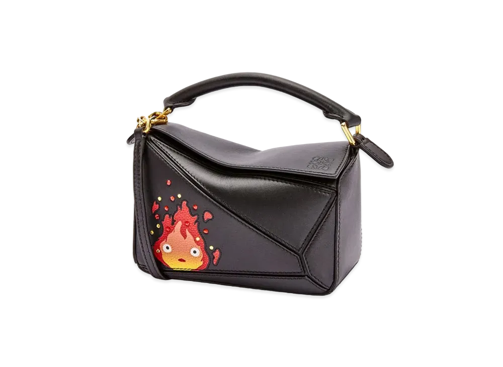 LOEWE x Howl's Moving Castle Calcifer Mini Puzzle Bag In Satin Calfskin and Crystal "Black"