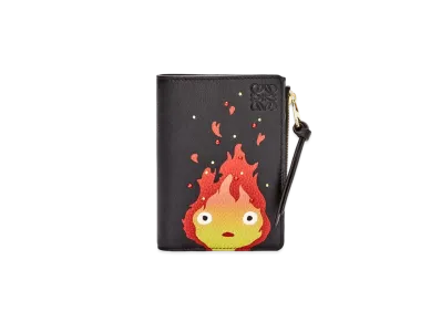LOEWE x Howl's Moving Castle Calcifer Slim Zip Bifold Wallet In Satin Calfskin "Black"