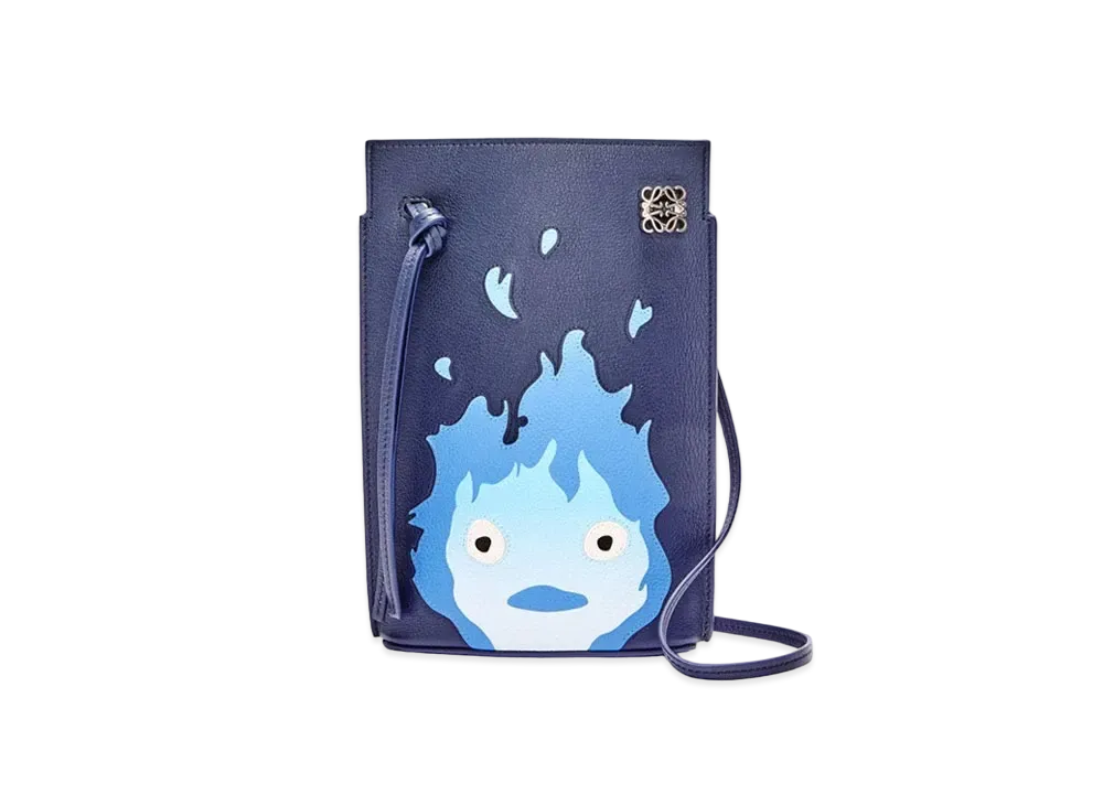 LOEWE x Howl's Moving Castle Calcifer Dice Pocket In Classic Calfskin "Marine"