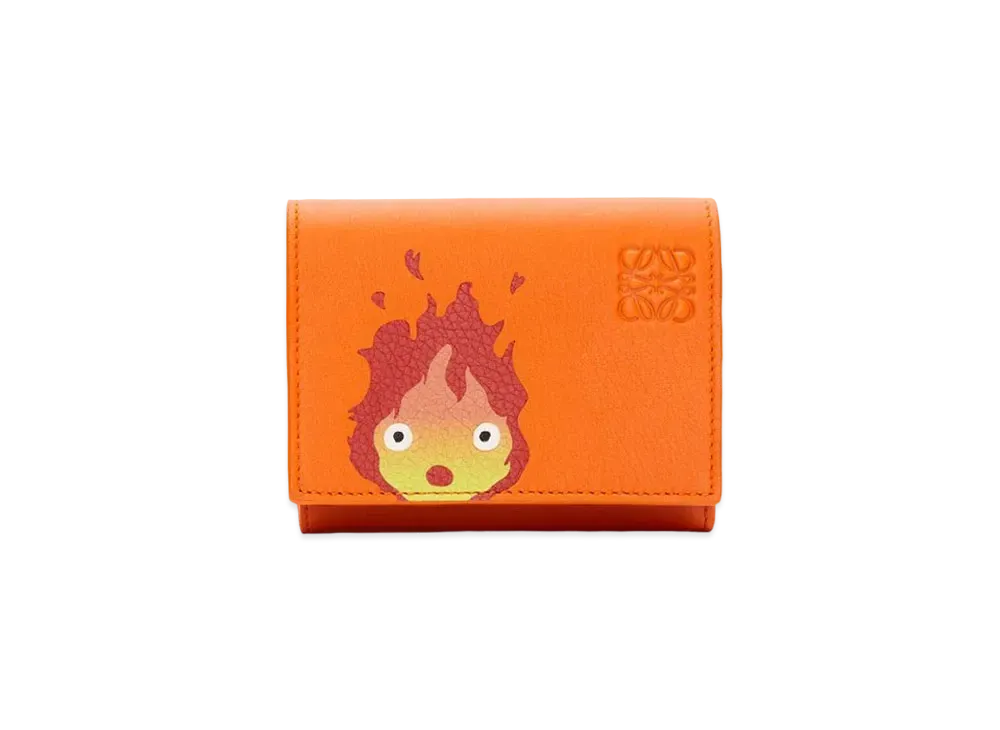LOEWE x Howl's Moving Castle Calcifer Trifold Wallet In Classic Calfskin "Orange"