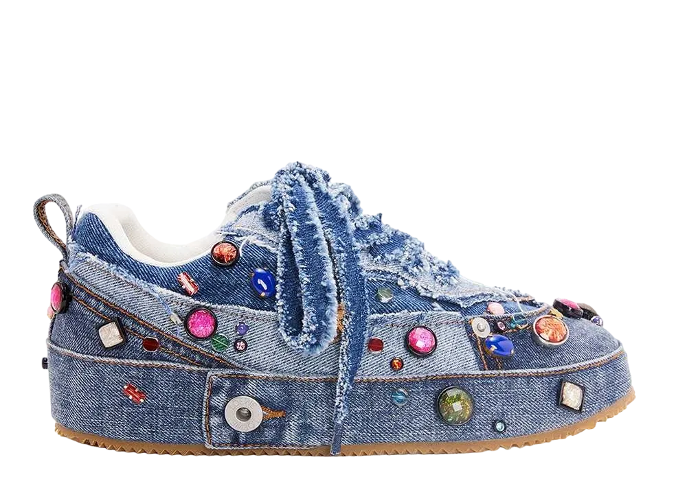 LOEWE × Howl's Moving Castle Embellished Deconstructed Sneaker in Denim "Washed Denim"