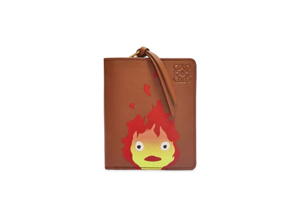 LOEWE x Howl's Moving Castle Calcifer Compact Zip Wallet In Classic Calfskin "Rust"